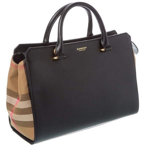 Burberry Black Leather and Tan Checked Canvas Purse - Picture 1 of 11
